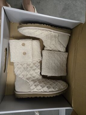 UGG Knit Fold-Over Ankle Boots - Cream
